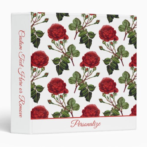 Vintage Romantic Red Roses Floral Personalized 3 Ring Binder