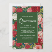 Vintage Romantic Red Roses Floral Quinceanera Invitation (Front)
