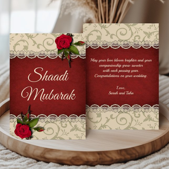 Vintage Romantic Red Roses Shaadi Mubarak Card (Creator Uploaded)
