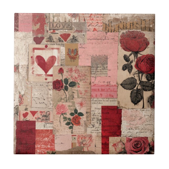 Vintage Romantic Rose Collage (1) Ceramic Tile (Front)