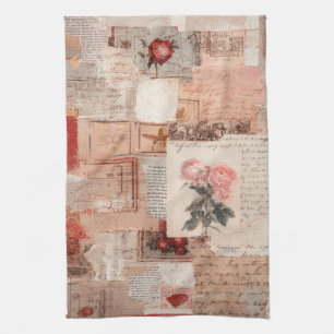 Vintage Romantic Rose Collage (2) Kitchen Towel