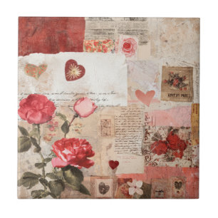Vintage Romantic Rose Collage (3) Ceramic Tile