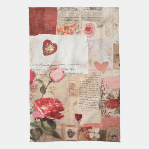 Vintage Romantic Rose Collage (3) Kitchen Towel