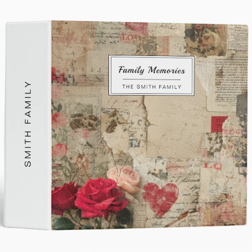 Vintage Romantic Rose Collage (4) 3 Ring Binder