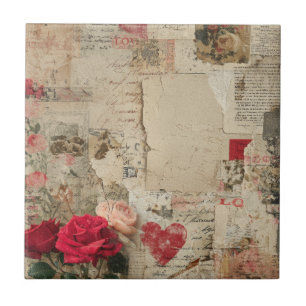 Vintage Romantic Rose Collage (4) Ceramic Tile
