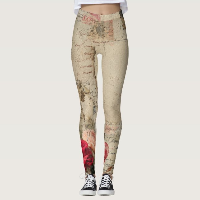 Vintage Romantic Rose Collage (4) Leggings (Front)