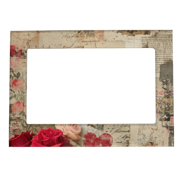Vintage Romantic Rose Collage (4) Magnetic Frame (Front)
