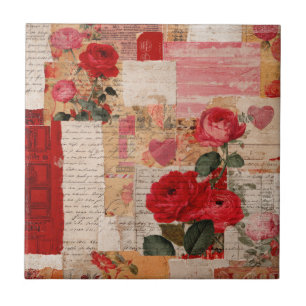 Vintage Romantic Rose Collage (6) Ceramic Tile