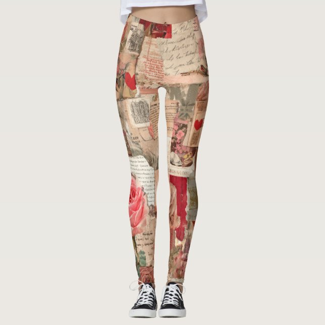Vintage Romantic Rose Collage (7) Leggings (Front)