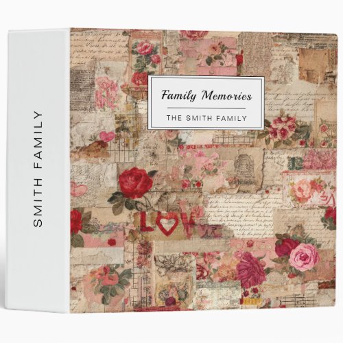 Vintage Romantic Rose Collage (8) 3 Ring Binder