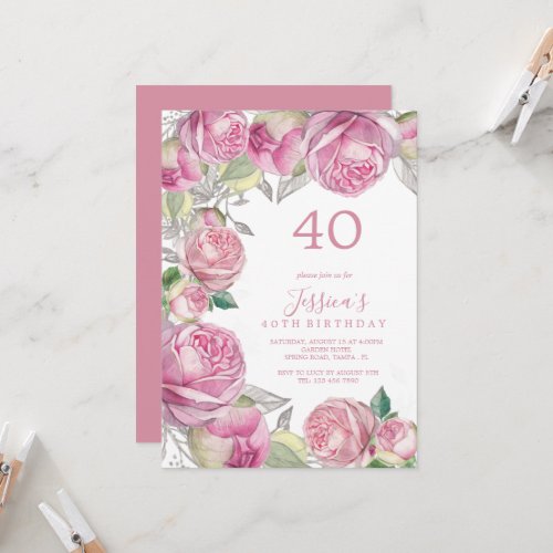 Vintage Romantic Roses Birthday Invitation