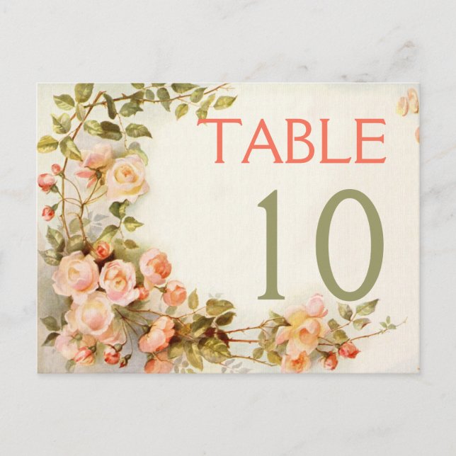 Vintage romantic roses wedding table number (Front)