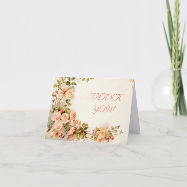 Vintage romantic roses wedding Thank You (Front)