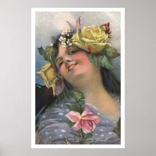 Vintage romantic Spanish beauty flowers poster