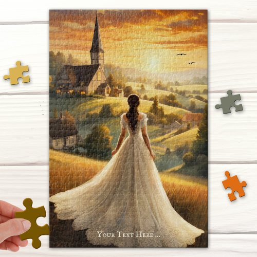 Vintage Romantic Sunset Landscape Art Puzzle