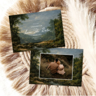 Vintage Romantic tapestry blue Wedding photo Save The Date