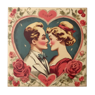 Vintage Romantic Valentine's Day Couple  Ceramic Tile