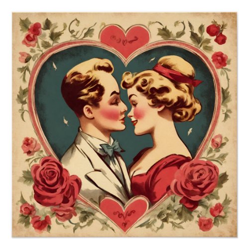 Vintage Romantic Valentines Day Couple  Poster