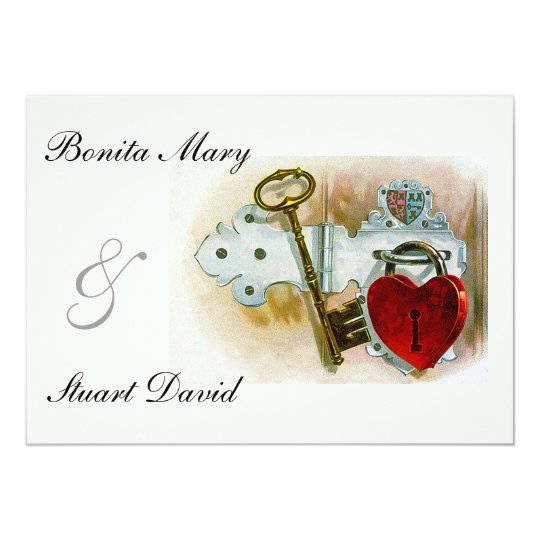 Vintage Romantic Wedding Heart Lock and Key Card