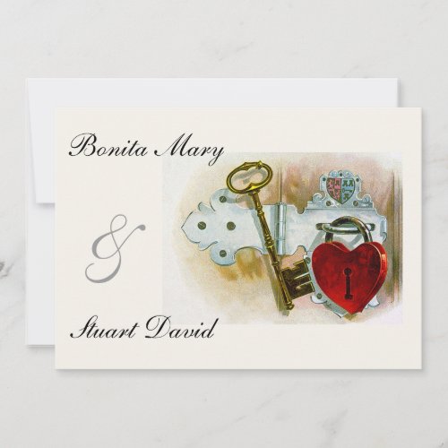 Vintage Romantic Wedding Heart Lock and Key Invitation