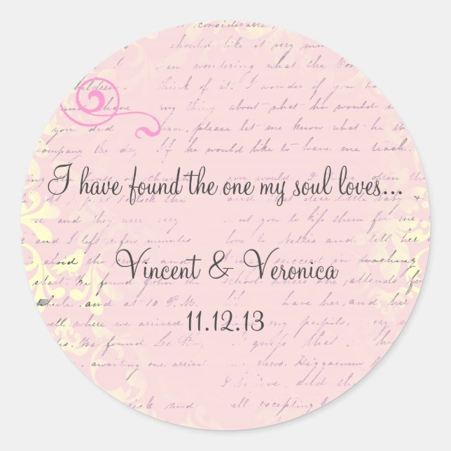 Vintage Romantic with Bible Verse Classic Round Sticker (Front)