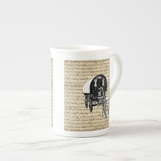 Vintage Romany Gypsy wagon Bone China Mug (Front Right)