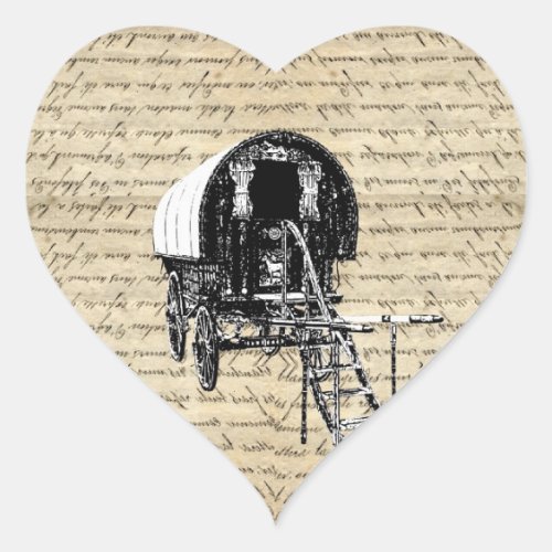 Vintage Romany Gypsy wagon Heart Sticker