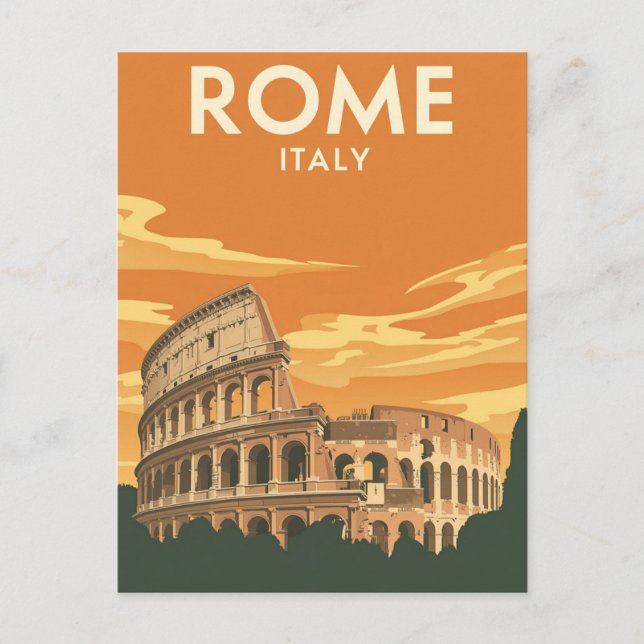 Vintage Rome Colosseum Italy Travel Poster Postcard (Front)