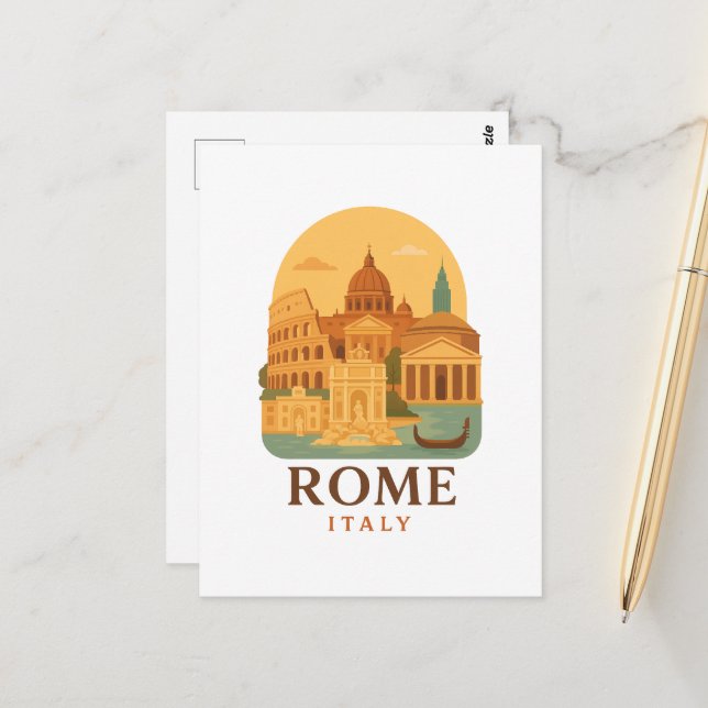Vintage Rome Colosseum & Pantheon Postcard (Front/Back In Situ)