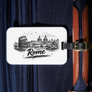 Vintage Rome Italy Cityscape Pencil Art Luggage Tag