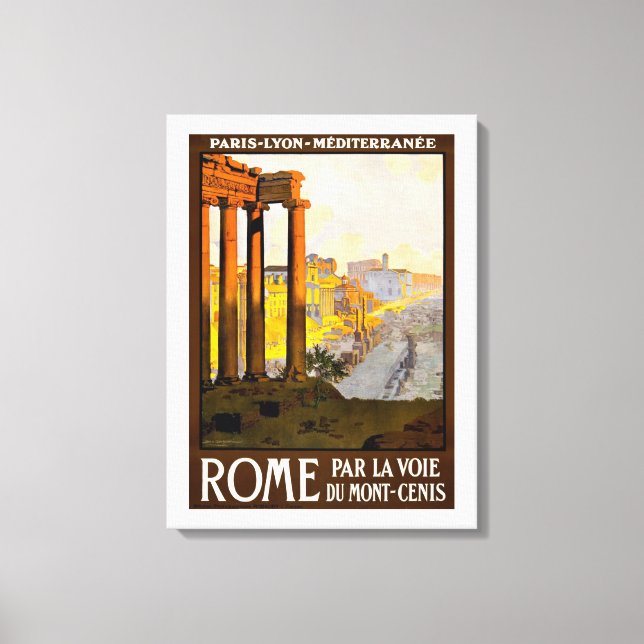 Vintage Rome Italy or Roma Itallia travel poster, Canvas Print (Front)