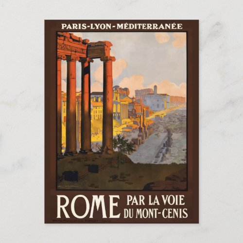Vintage Rome Italy Roman Forum Train Travel Postcard