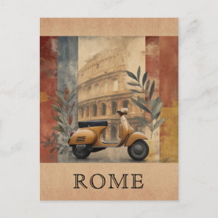 Vintage Rome Italy Scooter Colosseum Travel Postcard