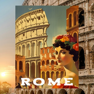 Vintage Rome Italy Travel Colosseum Lady Postcard