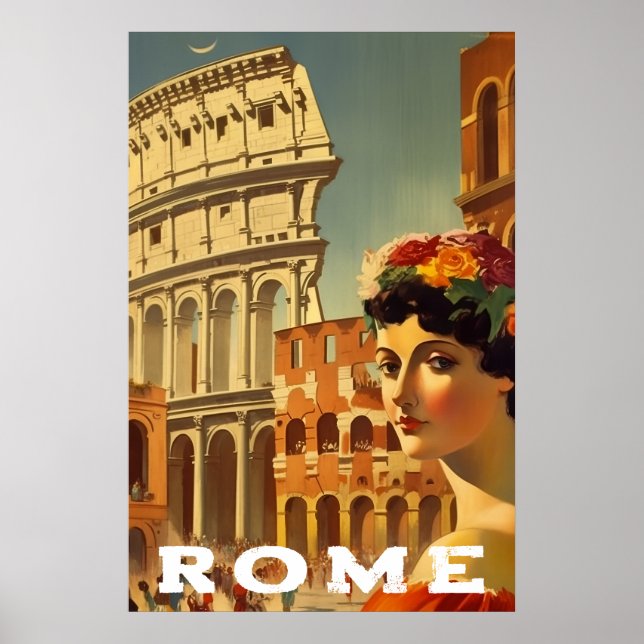 Vintage Rome Italy Travel Colosseum Lady Poster (Front)