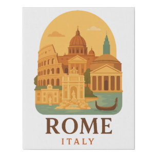 Vintage Rome Italy Travel Colosseum & Pantheon Faux Canvas Print
