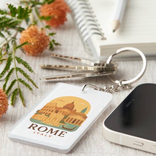 Vintage Rome Keychain – Colosseum & Pantheon Retro (Front Right)