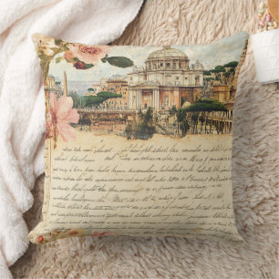 Vintage Rome Letters Floral Art Throw Pillow