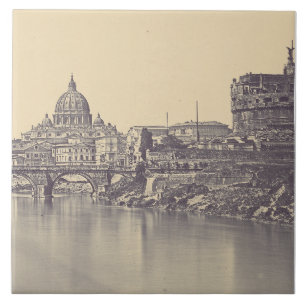 Vintage Rome Tiber Castle And Vatican Fine Art Ceramic Tile