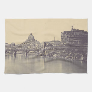 Vintage Rome Tiber Castle And Vatican Fine Art Kitchen Towel
