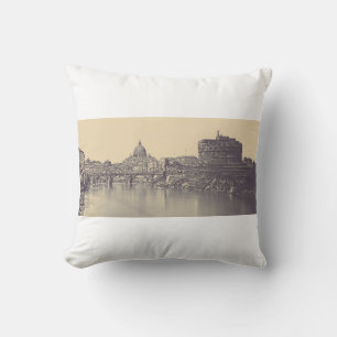 Vintage Rome Tiber Castle And Vatican Fine Art Throw Pillow