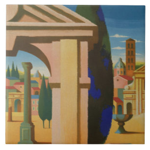 Vintage Rome Travel Poster Art Ceramic Tile