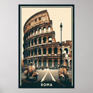 Vintage Rome Vespa and Colosseum Poster