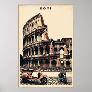 Vintage Rome Vespa and Colosseum Poster