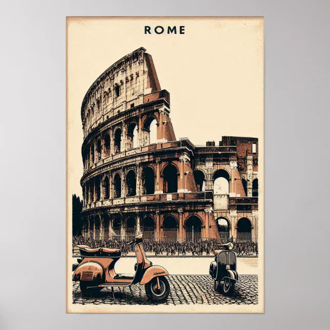 Vintage Rome Vespa and Colosseum Poster | Zazzle