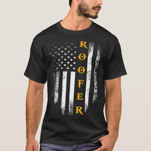 Vintage Roofer With American Flag For Roofing Cool T_Shirt