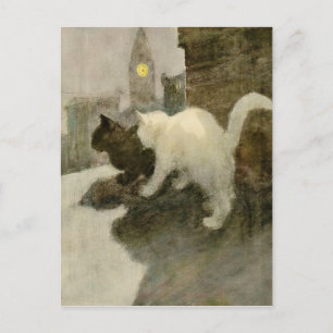 Vintage Rooftop London City Cats Announcement Postcard