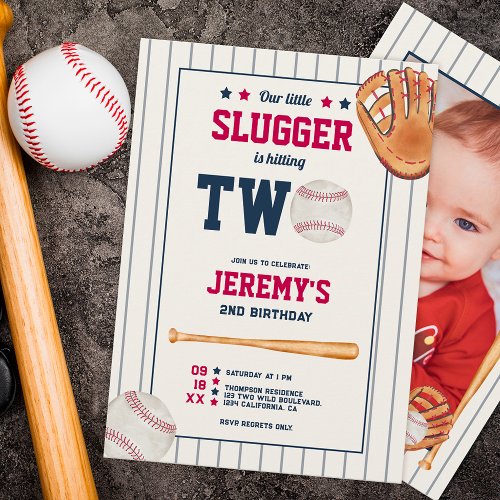 Vintage rookie baseball red blue 2nd birthday invitation