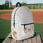 Vintage rookie baseball red blue gray stripes printed backpack<br><div class="desc">A cool  red and blue baseball theme backpack featuring a baseball bat,  ball and glove in watercolor,  change the stripes and text to your team color.</div>