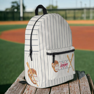 Vintage rookie baseball red blue gray stripes printed backpack
